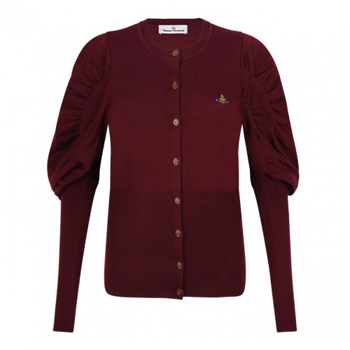 Bordeaux Puff Sleeve Buttoned Cardigan