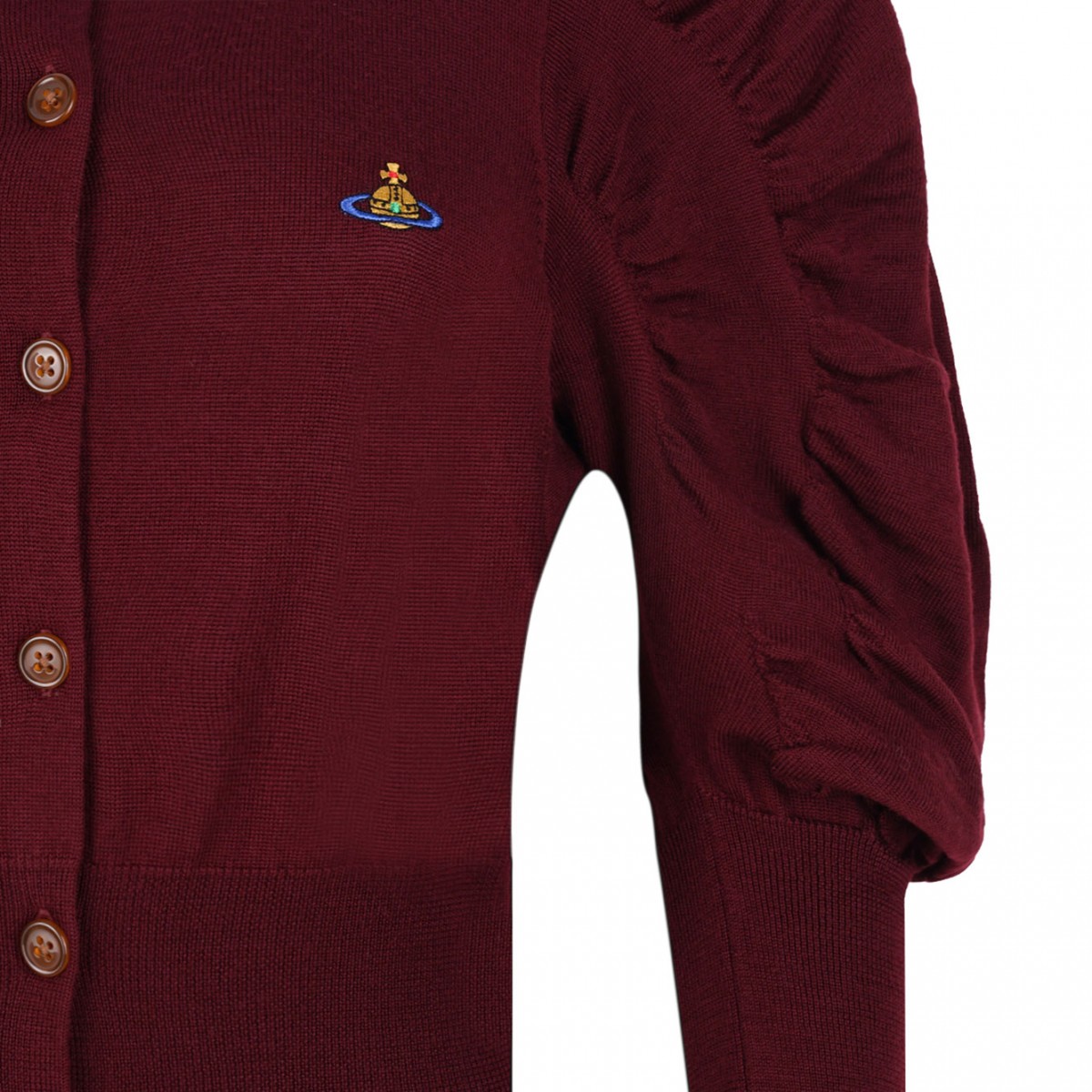 Bordeaux Puff Sleeve Buttoned Cardigan