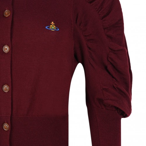 Bordeaux Puff Sleeve Buttoned Cardigan