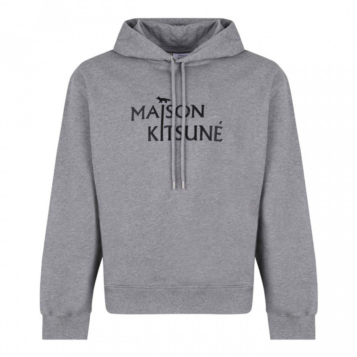 Grey Ribbed Logo-Embroidered Hoodie