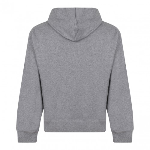 Grey Ribbed Logo-Embroidered Hoodie 2