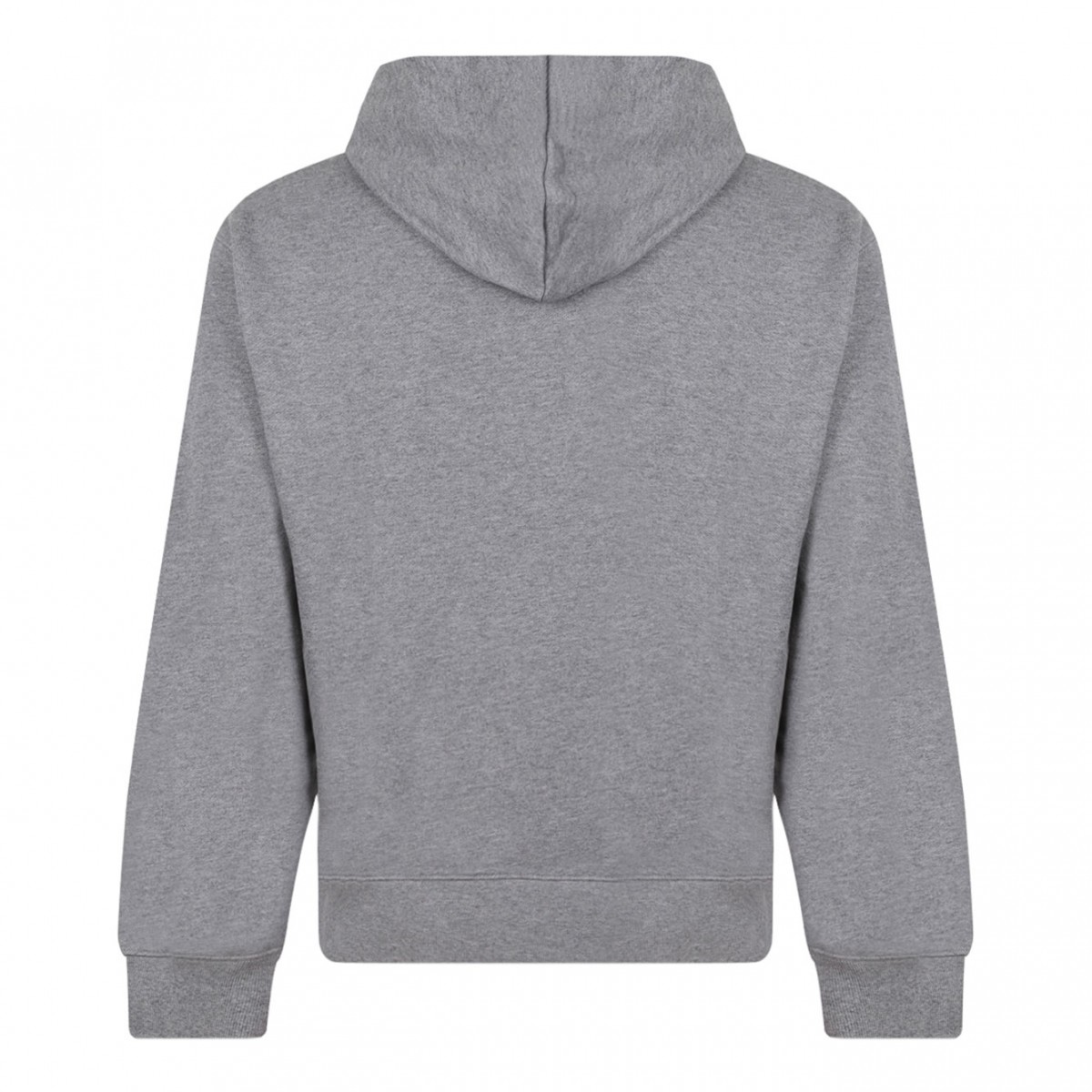 Grey Ribbed Logo-Embroidered Hoodie