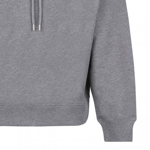 Grey Ribbed Logo-Embroidered Hoodie