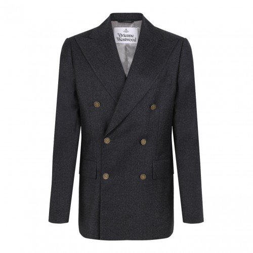 Charcoal Grey Captain Double-Breasted Blazer