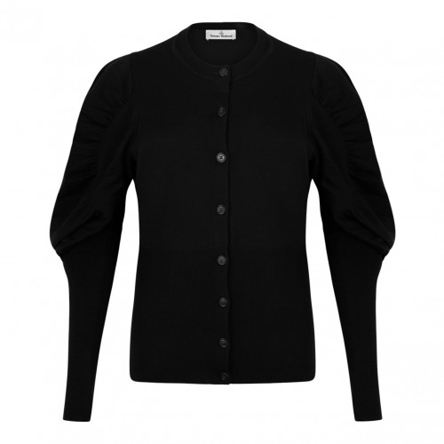 Black Puff Sleeve Buttoned Cardigan