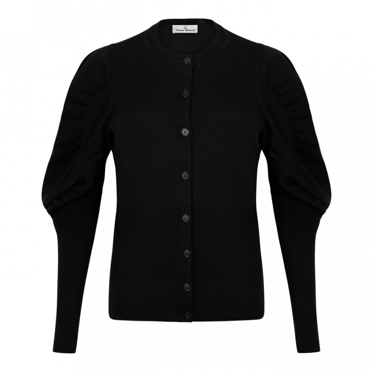 Black Puff Sleeve Buttoned Cardigan