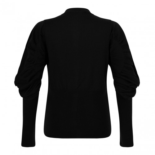 Black Puff Sleeve Buttoned Cardigan 2