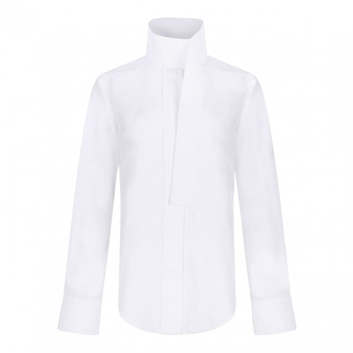 White Scarf-Collar Poplin Blouse