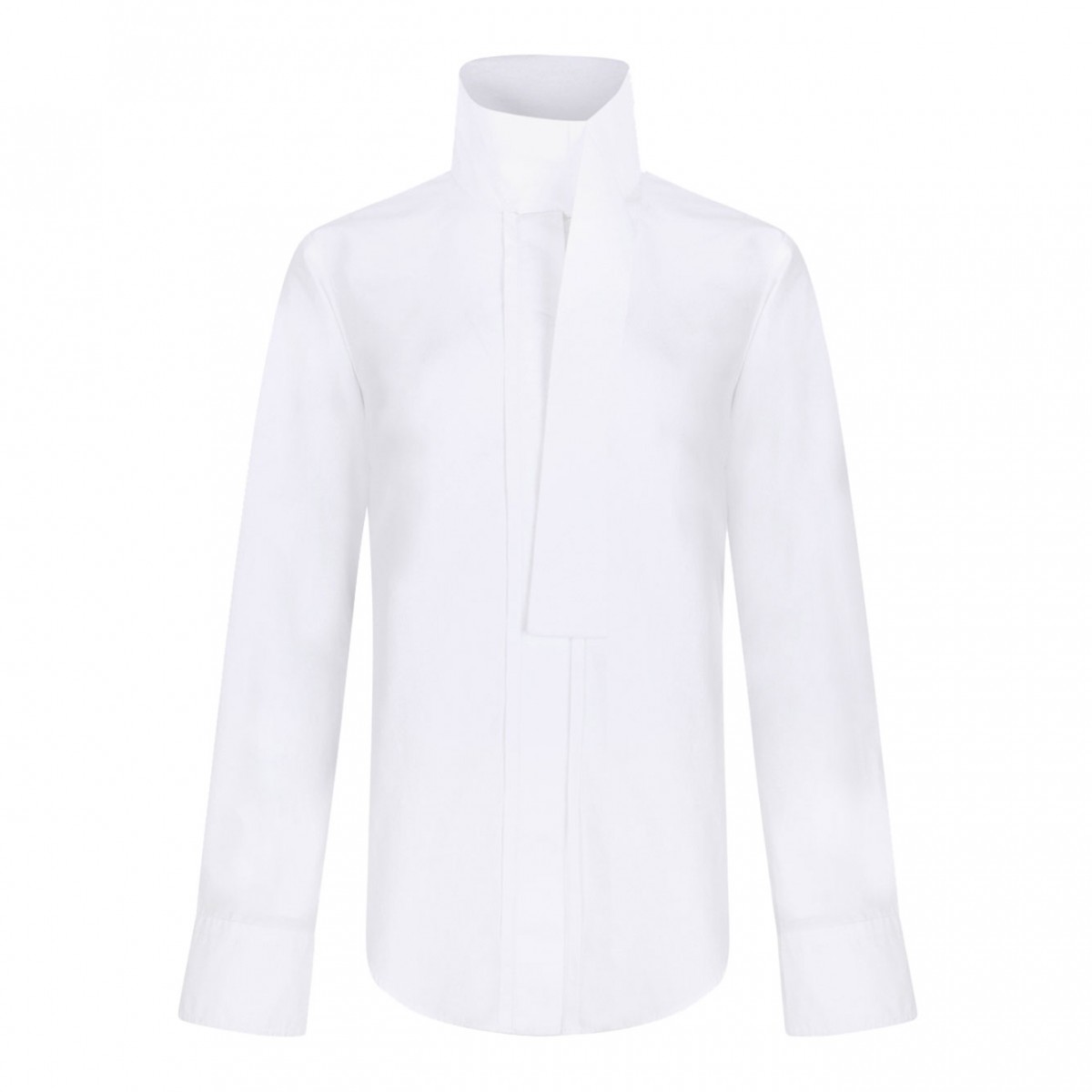 White Scarf-Collar Poplin Blouse