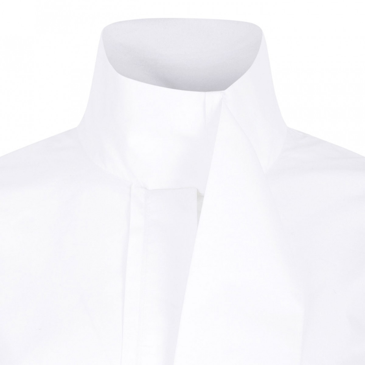 White Scarf-Collar Poplin Blouse