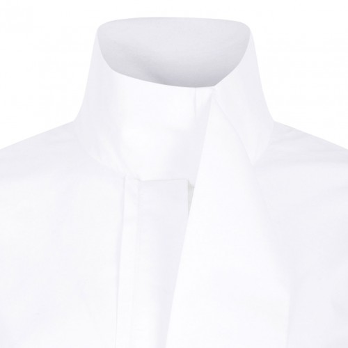 White Scarf-Collar Poplin Blouse