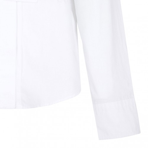 White Scarf-Collar Poplin Blouse