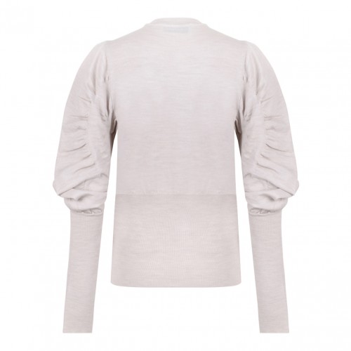 Grey Melange Puff Sleeve Buttoned Cardigan