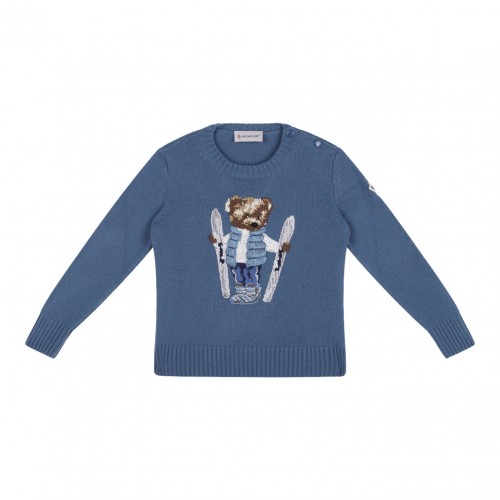 Light Blue Wool Knit Teddy Bear Sweater