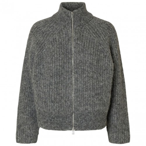 Medium Grey Melange Cardigan With Front Zip