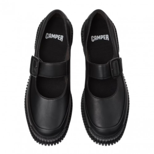 Black Pix Leather Ballerina Shoes