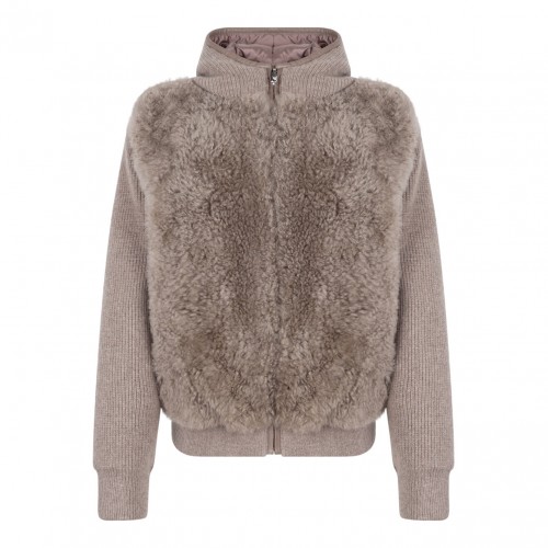 Beige Shearling and Knit Double Face Jacket