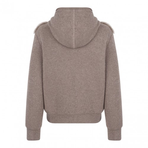 Beige Shearling and Knit Double Face Jacket