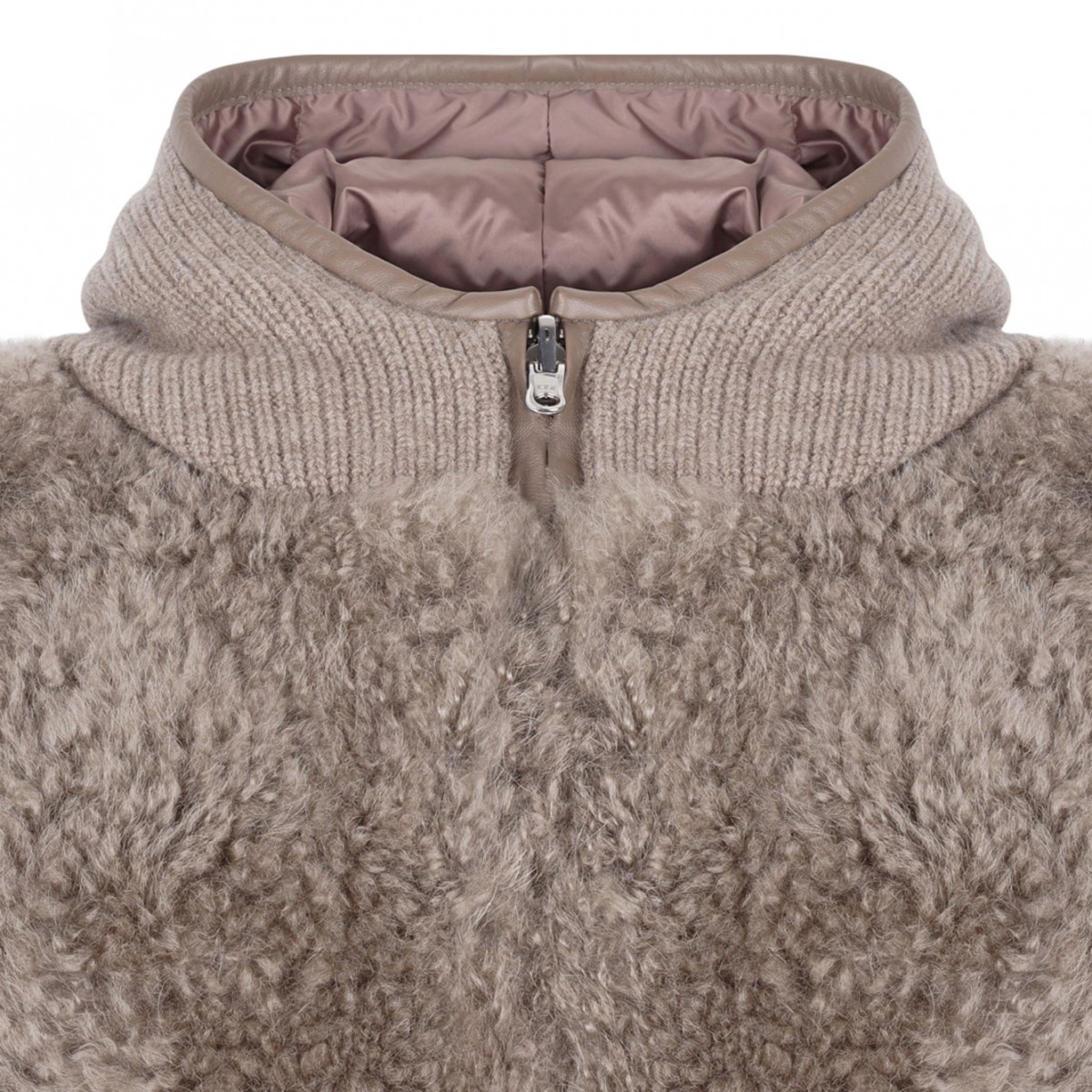 Beige Shearling and Knit Double Face Jacket