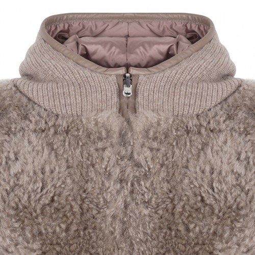 Beige Shearling and Knit Double Face Jacket