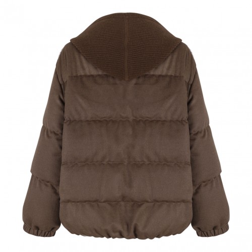 Brown Cashmere and Mink Fur Jacket with Adjustable Hood 2