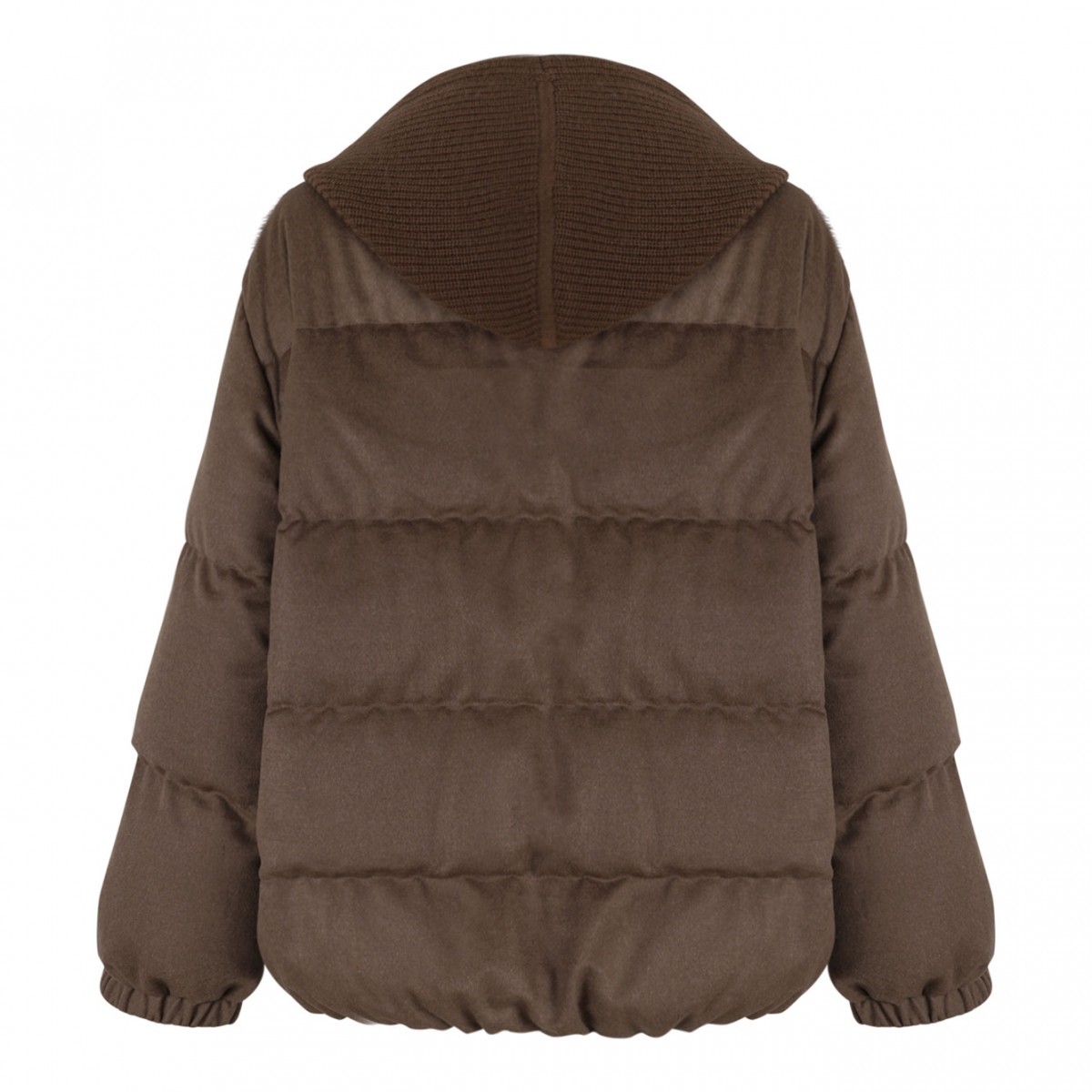 Brown Cashmere and Mink Fur Jacket with Adjustable Hood