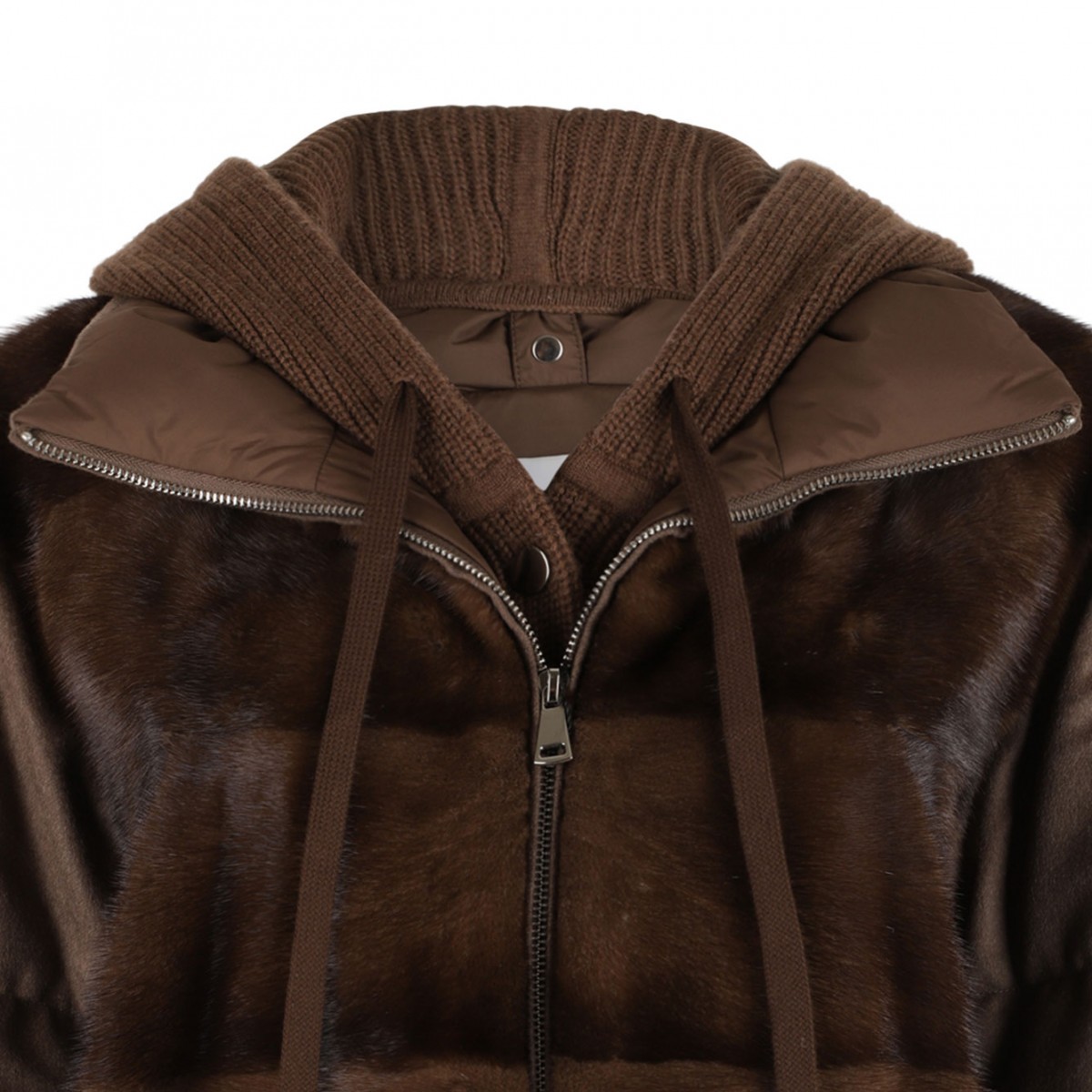 Brown Cashmere and Mink Fur Jacket with Adjustable Hood