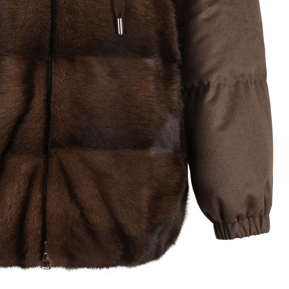 Brown Cashmere and Mink Fur Jacket with Adjustable Hood
