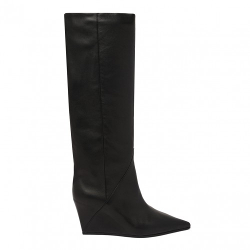Black Leather Wedge Boots