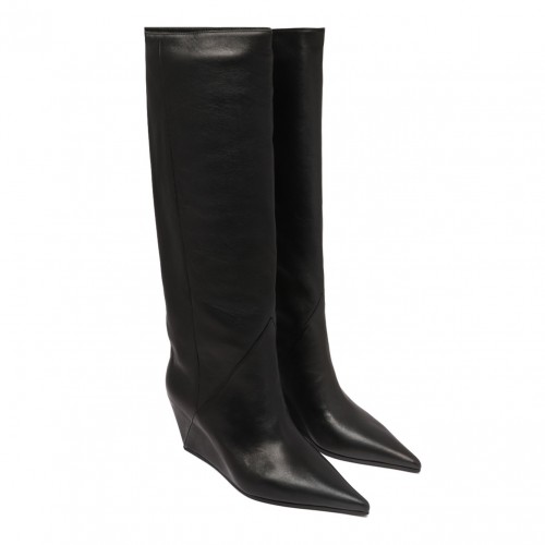 Black Leather Wedge Boots 2