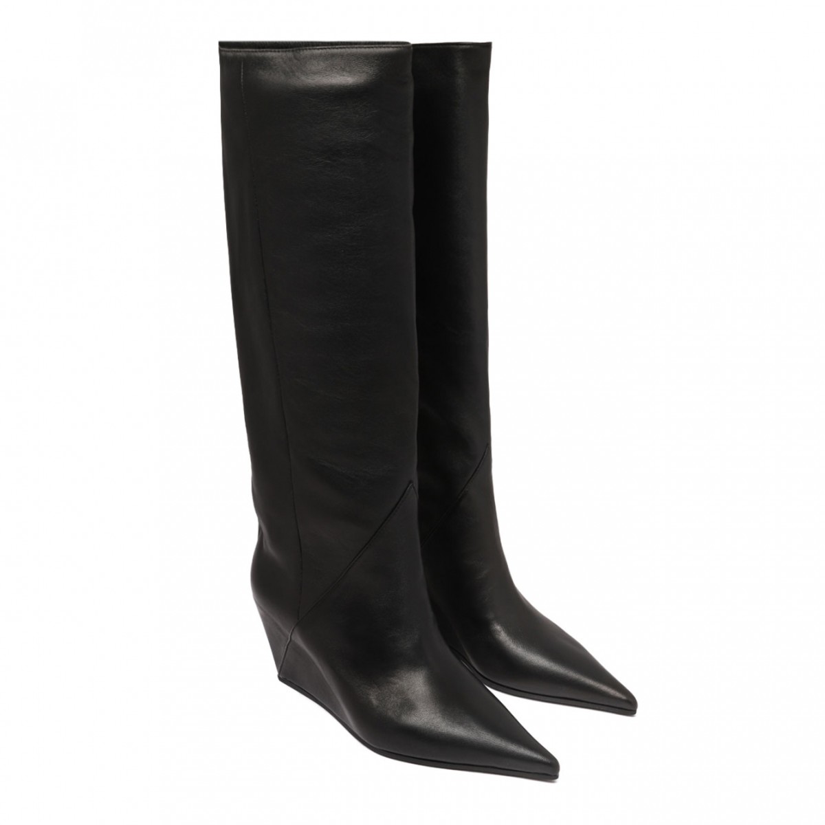 Black Leather Wedge Boots