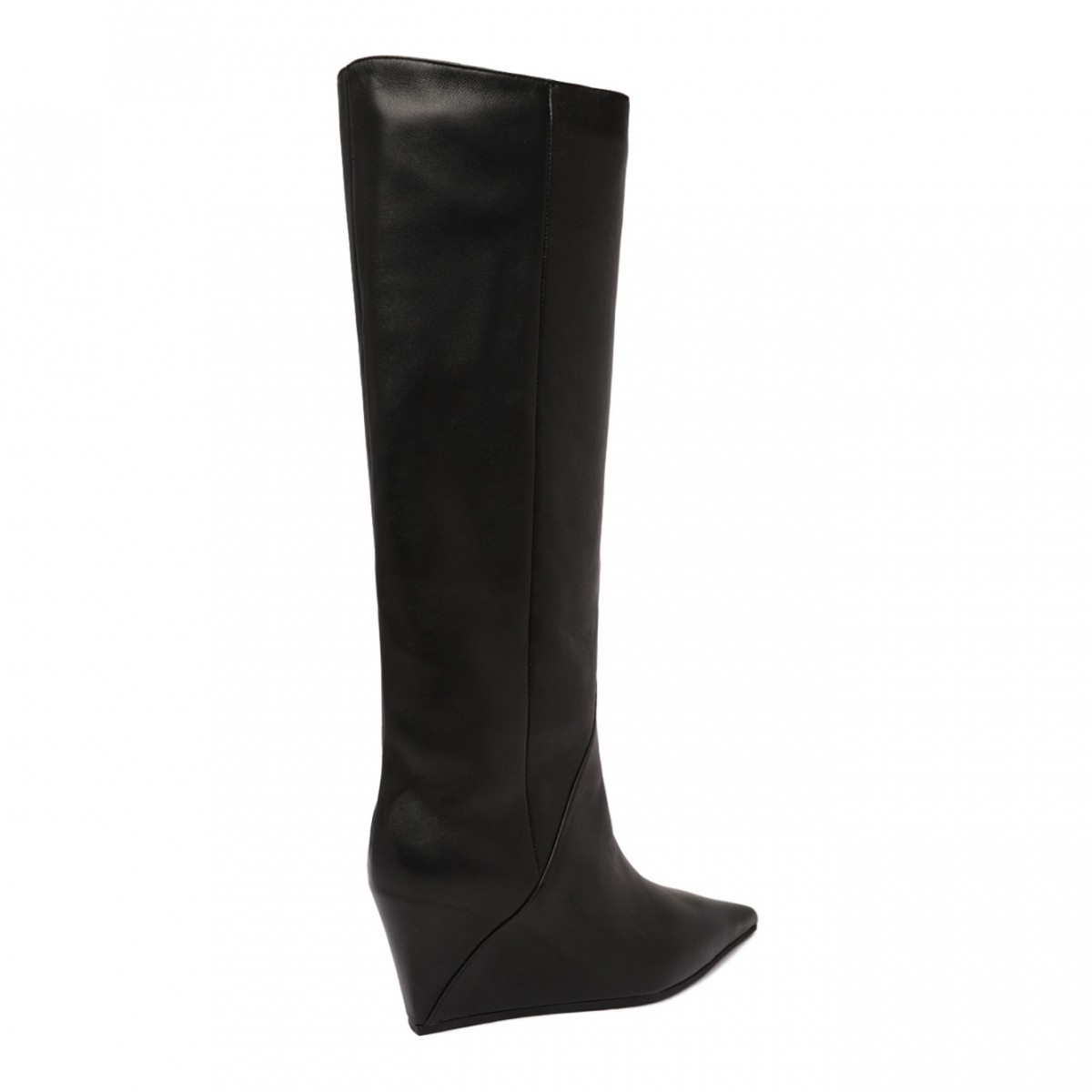 Black Leather Wedge Boots