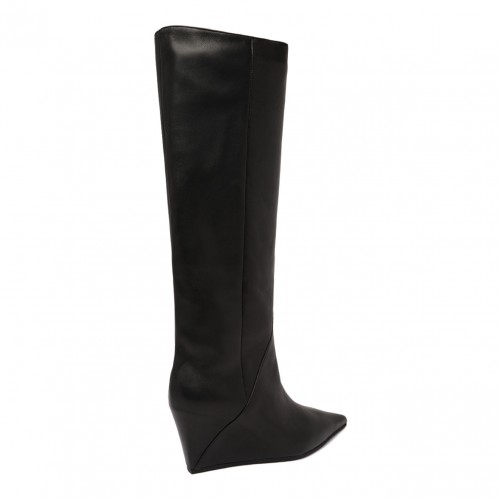 Black Leather Wedge Boots