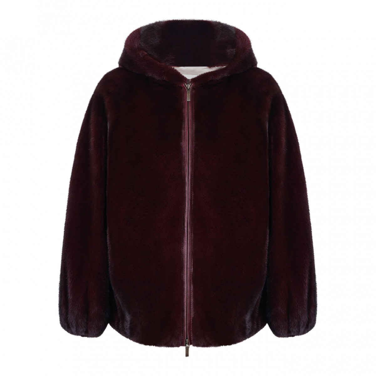 Bordeaux Mink Fur Coat with Hood
