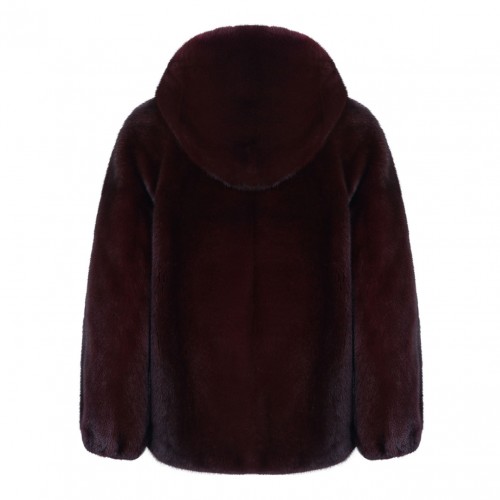 Bordeaux Mink Fur Coat with Hood