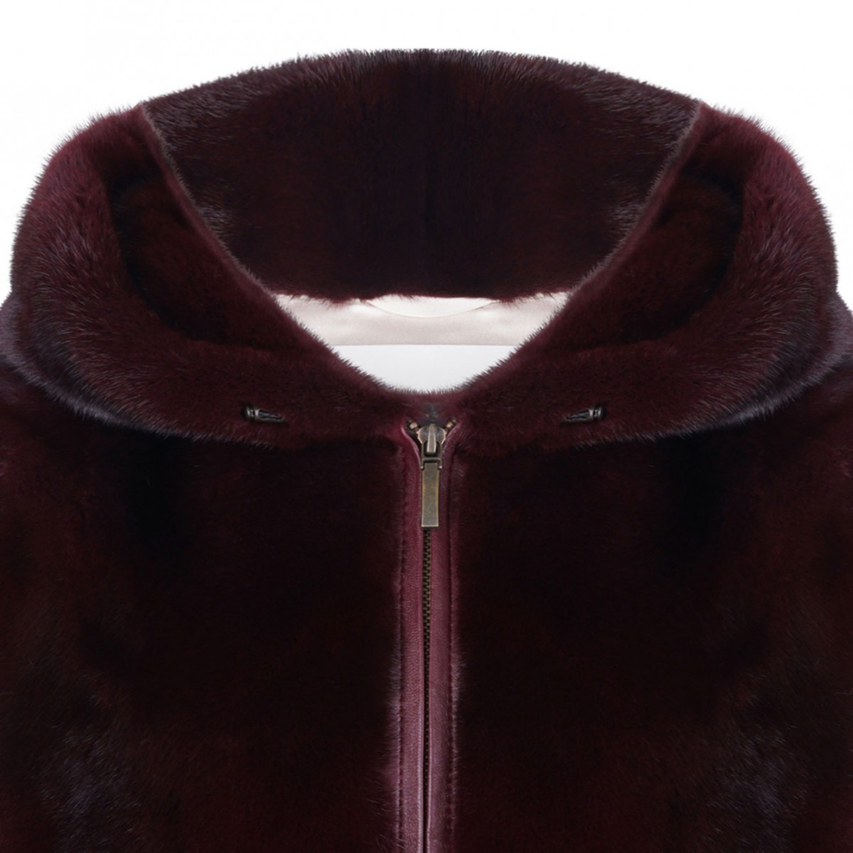 Bordeaux Mink Fur Coat with Hood