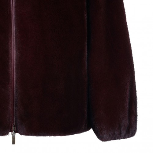 Bordeaux Mink Fur Coat with Hood