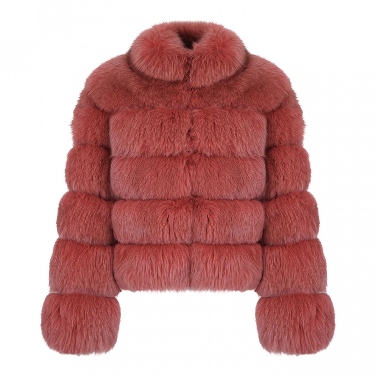 Light Red Fox Fur Coat with Hood and High Collar