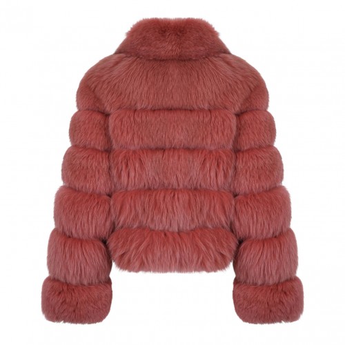 Light Red Fox Fur Coat with Hood and High Collar 2