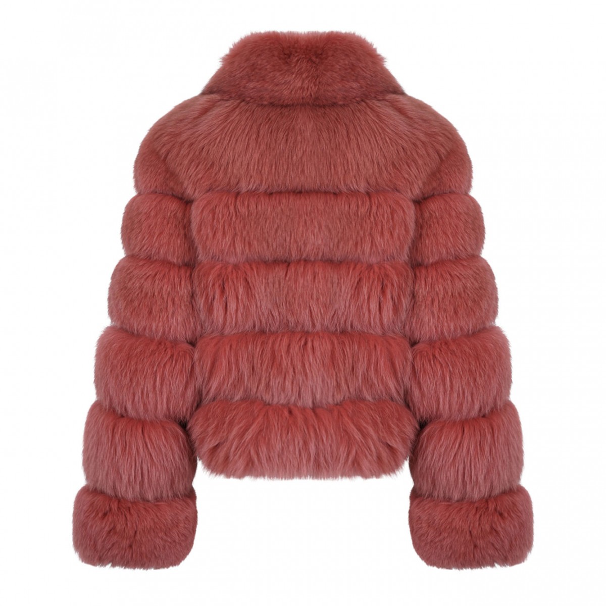 Light Red Fox Fur Coat with Hood and High Collar