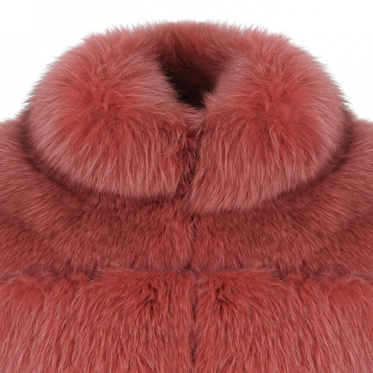 Light Red Fox Fur Coat with Hood and High Collar