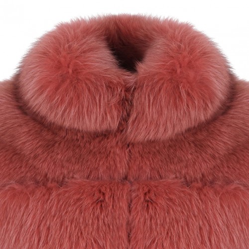 Light Red Fox Fur Coat with Hood and High Collar