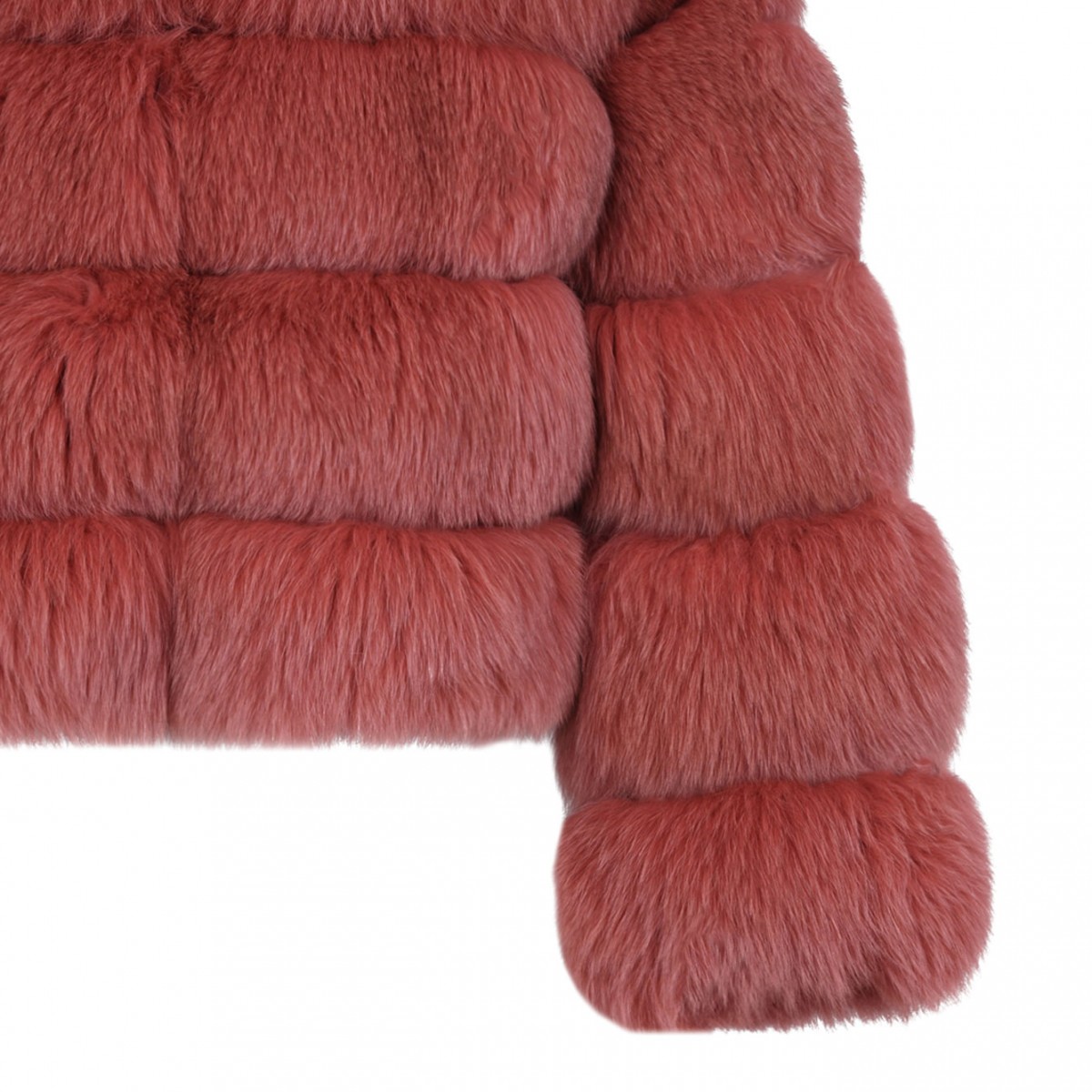 Light Red Fox Fur Coat with Hood and High Collar