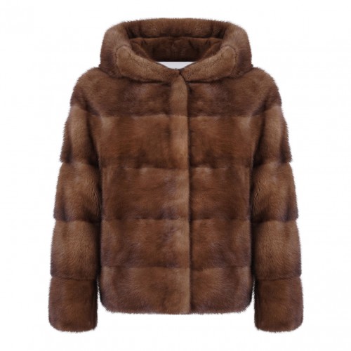 Brown Mink Fur Coat with Hood