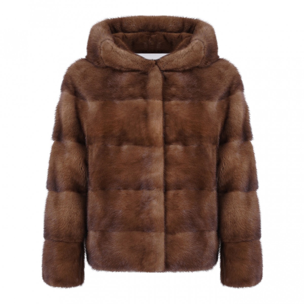 Brown Mink Fur Coat with Hood