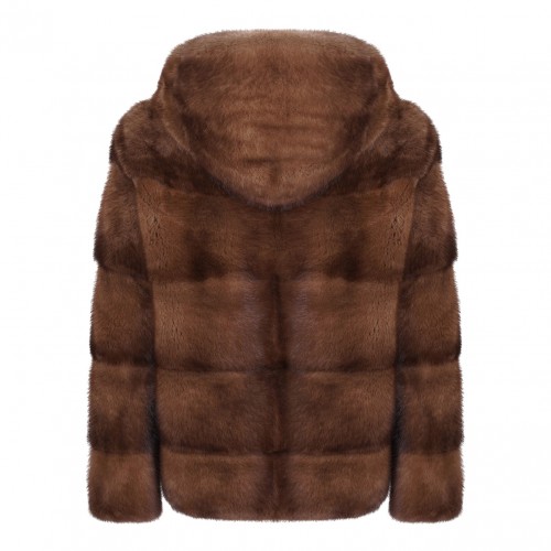 Brown Mink Fur Coat with Hood