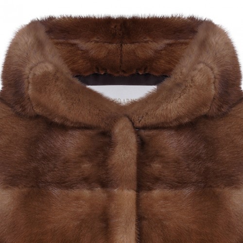 Brown Mink Fur Coat with Hood