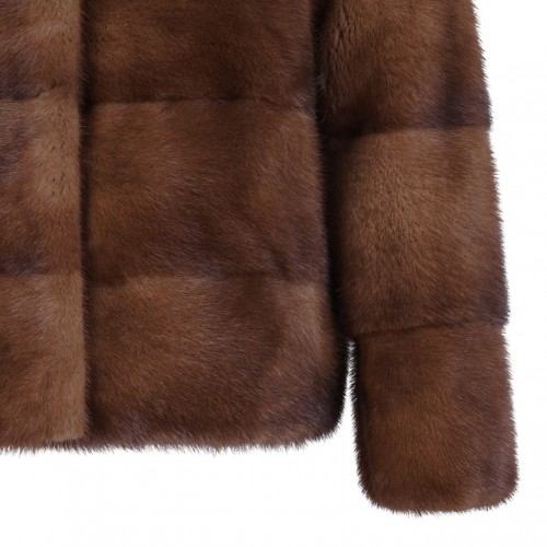 Brown Mink Fur Coat with Hood