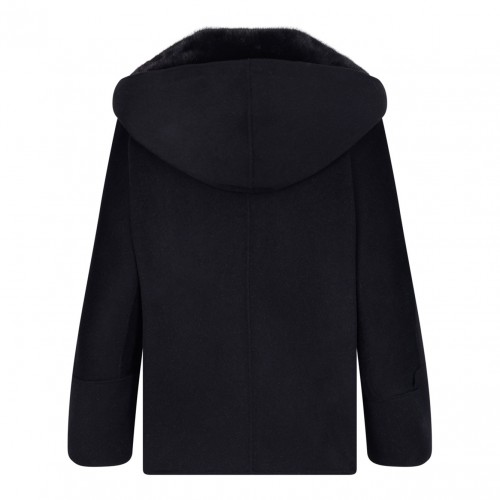 Black Mink and Cashmere Jacket with Hood and V-Neck 2