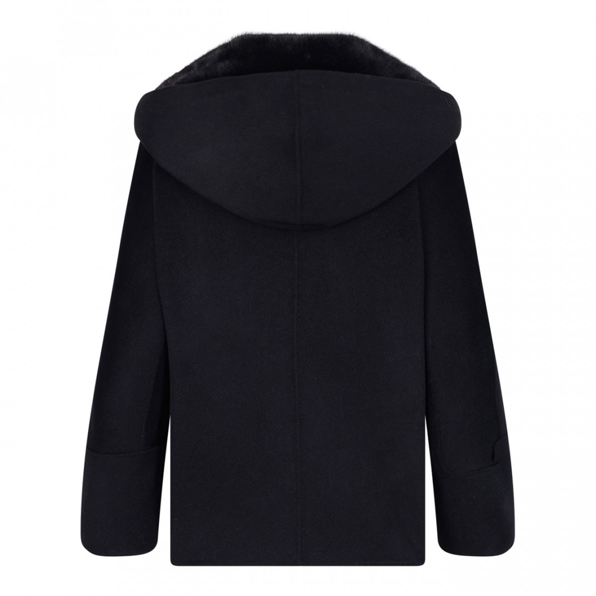 Black Mink and Cashmere Jacket with Hood and V-Neck